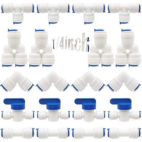 CYRILL – RO Raccord de filtre à eau, raccord droit 1/4"(6mm) Pushfit pour tuyau de filtre à eau, ensemble de raccords pour Réfrigérateur, (robinet combiné de type Y + T + I + L + robinet d'arrêt) (1/5)