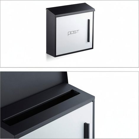 Buzón de pared moderno con diseño de acero bicolor 35 cm negro blanco 1300004713 (1/4)