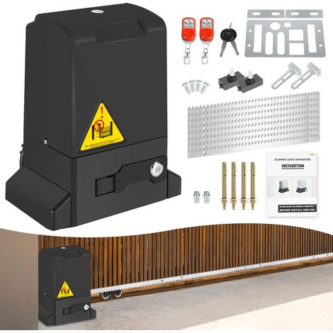 Wolketon Schiebetorantrieb Set - 370W Motor, bis 800 kg, mit 2 Schlüssel und Fernbedienung, Hoftorantrieb, Torantrieb, Schiebetor, Toröffner - Schwarz