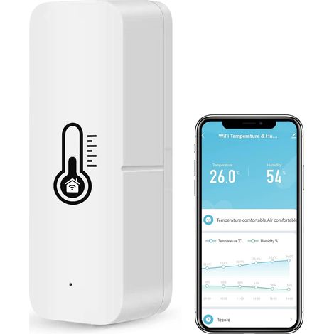 Intelligentes WiFi-Thermometer-Hygrometer, Bluetooth-Innen-/Außentemperatur- und Luftfeuchtigkeitssensor, Alexa/Google Assistant WiFi-Thermometer-App-Fernbedienung für Zuhause. 1 Packung (1/5)