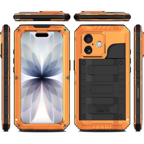 Waterproof phone case for iPhone 17 Pro Max, heavy-duty shockproof phone case, full-body underwater protective shell, protective case, diving phone case, waterproof case, IP68 waterproof case - orange (1/5)