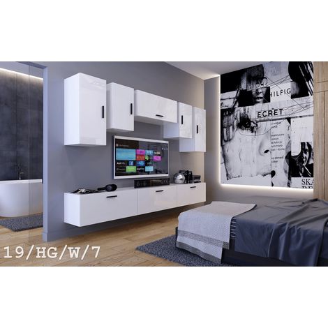 Ensemble meuble TV CONCEPT 19-HG-W-7-1B blanc brillant 276 cm (1/2)