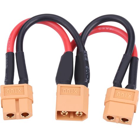 Connecteur XT60 Double pour Batteries LiPo, Câble 14AWG, 1 Mâle vers 2 Femelles (1/4)