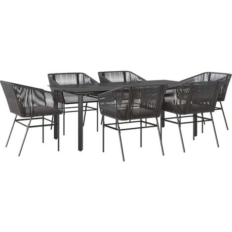 Maison Exclusive - 7-tlg. Garten-Essgruppe mit Kissen Schwarz Pol