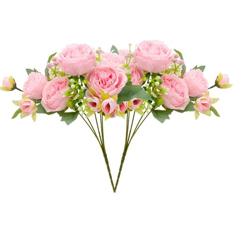2 Pièces Pivoine Artificielle, Fleur en Plastique et Soie, Tige Flexible 32cm, Décoration Mariage et Maison