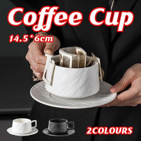 Schwarzes Keramik-Tassen- und Untertassenset, schlichte Teetasse, Frühstücksgetränkeservice, für den Hausgebrauch. (1/5)