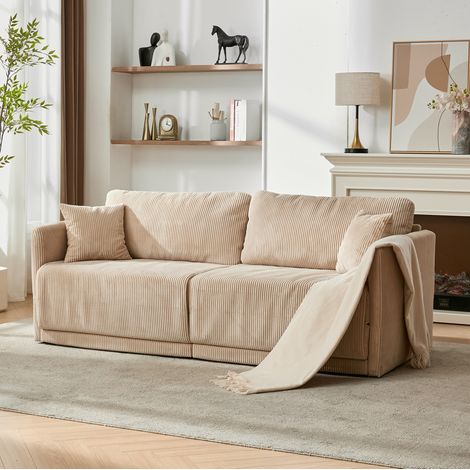 Canapé-lit convertible 2 places en tissu effet velours beige OKWISH (1/5)