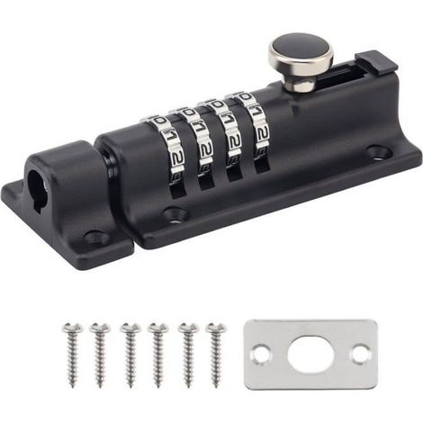 Loquet de Verrouillage à Combinaison, Verrou à Combinaison à 4 Chiffres avec Vis,Verrou de Porte à Code(Noir) (1/4)