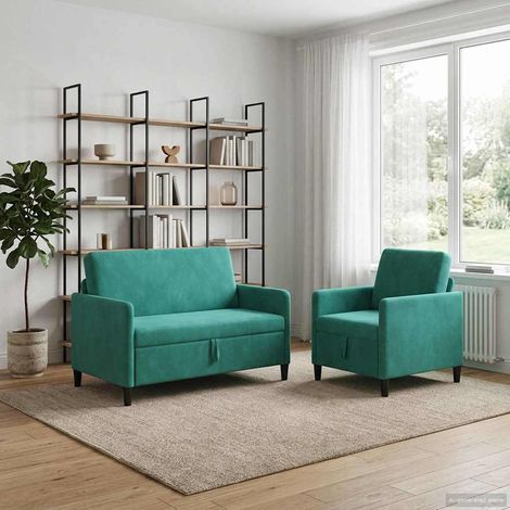 vidaXL Canapé avec rangement 2 pc Turquoise Polyester (1/5)