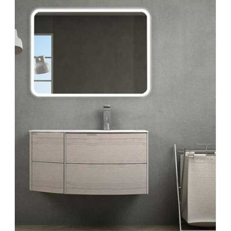 Mobile Bagno Soho90 cm SospesoRovere Sbiancato Base 2 cassetti e 2 ante - Lavabo in Resina (1/5)