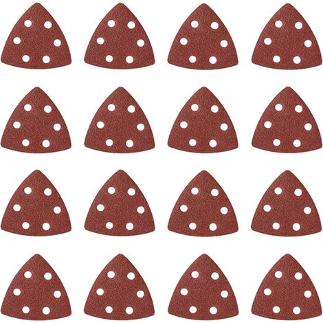 Jeu de 100 abrasifs triangulaires - 6 trous - 90 x 90 x 90 mm - Grain 40/60/80/120/180/240 - triangles abrasifs pour le ponçage et le polissage (1/5)