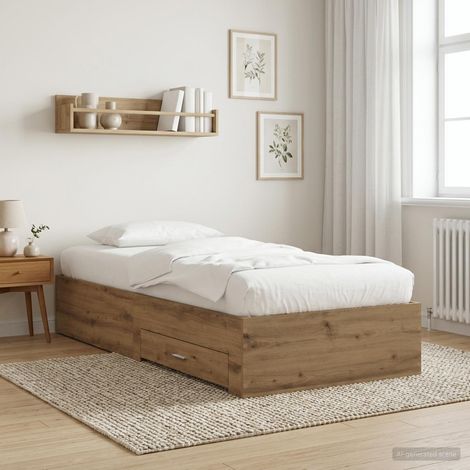 Cadre de lit avec tiroir Chêne artisanal Bois d'ingénierie (1/5)