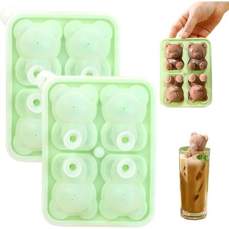 Stampi per cubetti di ghiaccio a forma di orsetto, set da 2, in silicone, simpatici stampi 3D con rivestimento antiscivolo, per bambini e ragazzi (1/5)