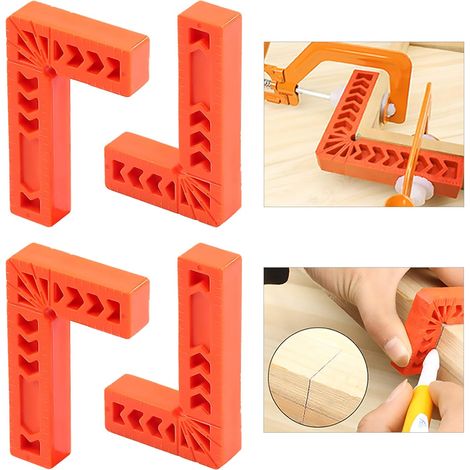 Lot de 4 équerres de positionnement à 90 degrés à angle droit pour le travail du bois, cadres photo, boîtes, armoires ou tiroirs, règle à angle droit type L, outil de charpentier 80 mm