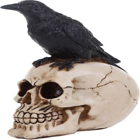 Statuette Corbeau Sur Crâne - Décoration Halloween En Résine - Figurine Squelette Pour Intérieur Et Extérieur - Lot De 1 (1/5)