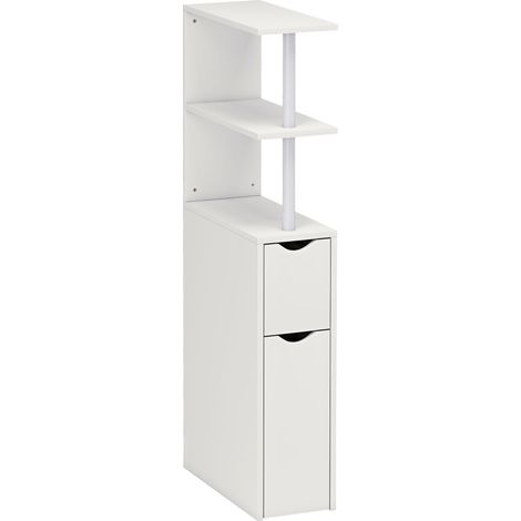 Colonna Bagno Salvaspazio 20x45x115 cm con 2 Cassetti e Ripiani Aperti in Legno Bianco (1/5)
