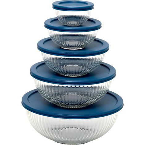 Set di 5 insalatiere in vetro essentiels rotonde, diametro 27,3 cm, 200 ml, trasparenti con coperchio - 5five (1/5)