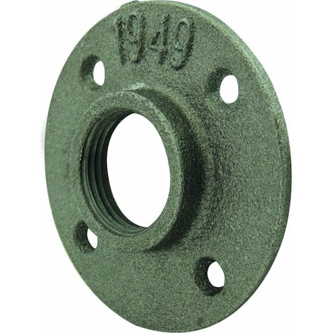 Bride Ronde Taraudée 4 Trous en Fonte Malléable à Cœur Noir 1/2''