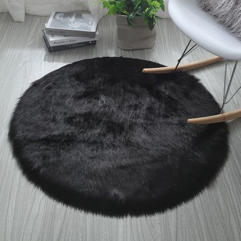 Noir,Tapis rond, tapis moelleux pour salon et chambre à coucher, lavable en machine, tapis en peluche artificielle, adapté à la chambre et au salon (50cm) (1/5)