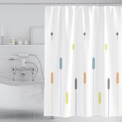 Rideau de Douche Tissu Polyester Lavable en Machine Rideau Salle de Bain Baignoire avec 12 Crochets Imperméable 180 x 180 cm Blanc (1/5)