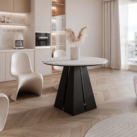 Table à Manger Extensible FORTE - 4-6 personnes - Ronde - Noir/Bianco - 120x76 cm (1/5)