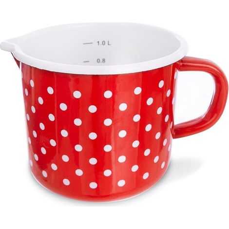 Taza medidora TECKA esmaltada con lunares rojos, 1,2 l (1/2)