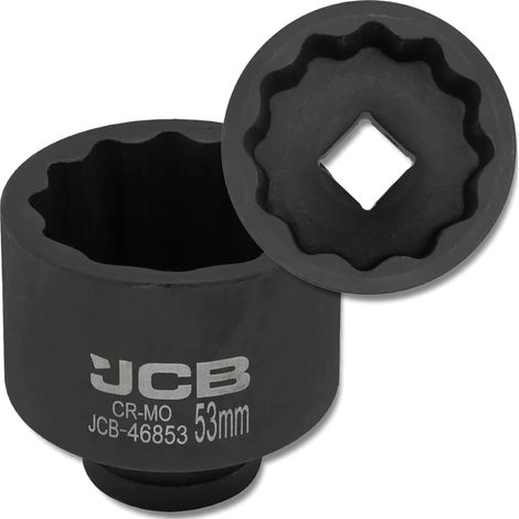 Chiave a bussola a impatto JCB da 3/4" 53 mm a 12 punte in acciaio Cr-Mo