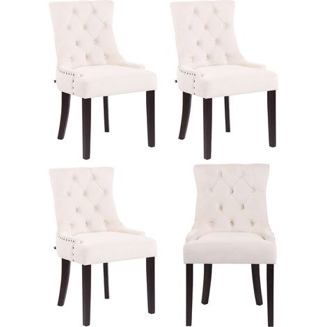 Ensemble de 4 chaises de salle à manger en velours crème coutures décoratives pieds en bois noir 100007739 (1/5)