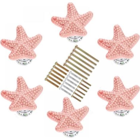 (6 pezzi) Pomelli per mobili a forma di stella marina di diverse dimensioni, maniglia in ceramica per mobili da cucina, per armadietti da cucina, cameretta dei bambini (rosa) (1/4)