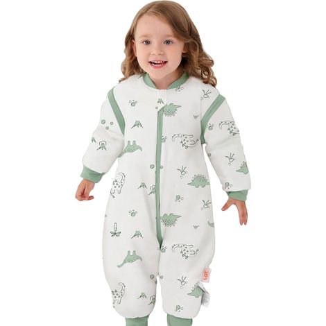 Gigoteuse a Pieds pour Bébé, 100% Coton 2.5 TOG Gigoteuse d’Hiver pour bébé avec Jambes e Manches Détachables, 3 Fermetures éclair Sac de Couchage pour Bébé (1/5)