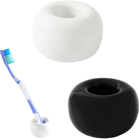 Lot de 2 porte-brosses à dents en céramique, mini forme de donut, avec support élégant pour la salle de bain (1/5)