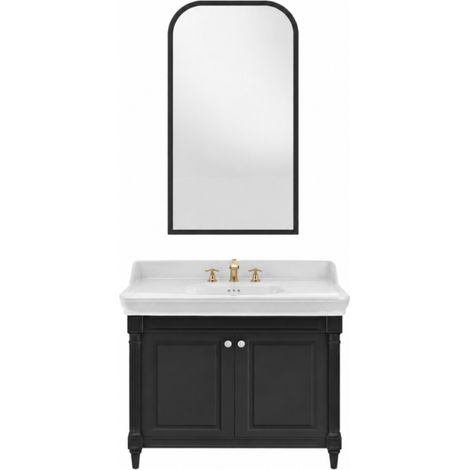 Mueble de baño JACOB DELAFON Cléo 1889 gris intenso + lavabo de 3 orificios + espejo + mezclador de lavabo con crucetas dorado (1/5)