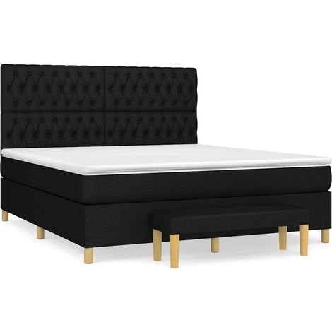 Lit double Lit adulte Sommier à lattes de lit avec matelas Noir 180x200 cm Tissu (1/5)