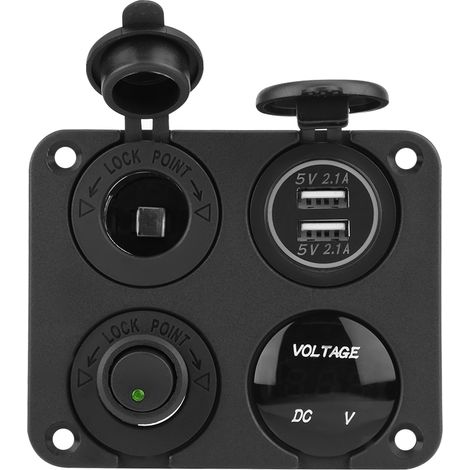 Panneau carré en aluminium à 4 positions avec prise de commande indépendante + USB + panneau combiné de voltmètre (voyant vert) (1/5)