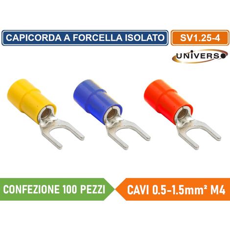 CAPICORDA TERMINALE A FORCELLA A CRIMPARE PER CAVI DA 0.5 mm² a 1.5 mm² ISOLATO M4 - Colore: Giallo (1/4)