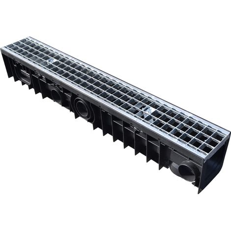 Jardibric – Caniveau de voirie en polypropylène avec grille acier galvanisée – Dimensions intérieures 100 x 110 mm – Conformité B125 pour zones piétonnes (1/4)