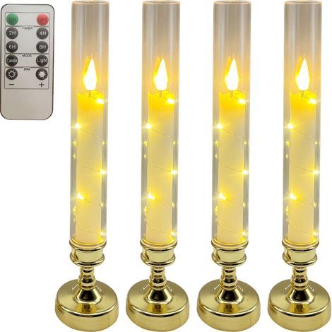 4Emballage individueldirigéBougie électronique blanc chaud avec télécommande-tube transparent de chandelier doré (1/5)