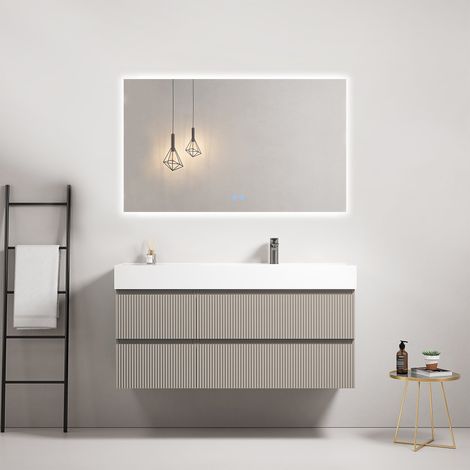 Mobile bagno sospeso cannettato 120 cm Grigio Cenere Lavabo a Destra in Resina Specchio Quadro Retroilluminato - Fiji Paint (1/3)
