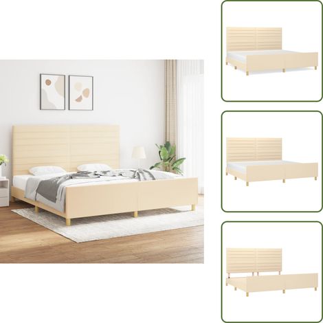 Bettgestell ohne Matratze Creme 200x200 cm Stoff - Bettgestell - Doppelbett - Cremefarbenes Bett - Lattenrost - Massivholzbette (1/5)