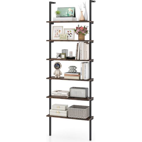 Étagère échelle à 6 niveaux, étagère murale avec cadre métallique, étagère à livres à fixation murale, étagère sur pied, étagère de stockage, étagère de bureau, étagère de rangement pour salon (1/5)