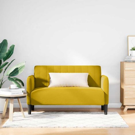 Canapé causeuse jaune en velours côtelé, assise mousse et ressorts, 124 x 68 x 74 cm - PANGIVO (1/5)