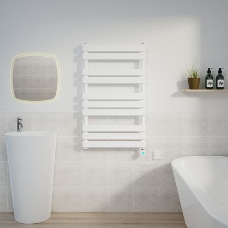 Flat Electric Towel Rail Thermostatic Timer White 1000x600mm (1/5)