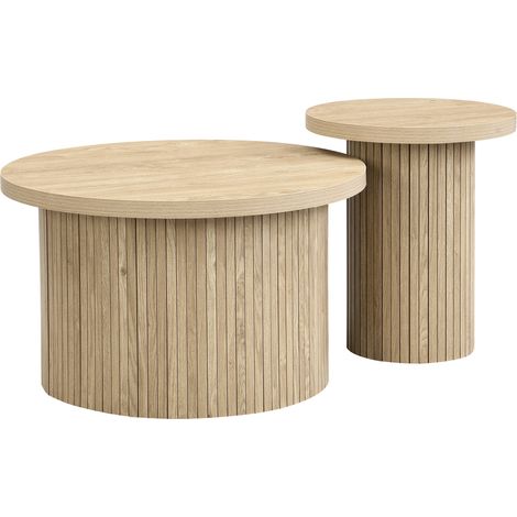 Set de 2 mesas de centro redondas de MDF con efecto madera natural (1/5)