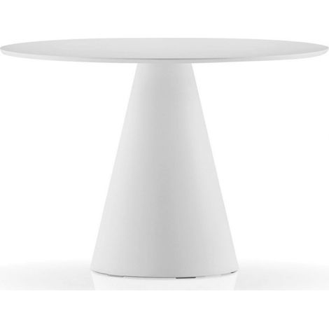 Table à manger ronde blanche polyéthylène et plateau bois blanc Kizola 130 cm-Diamètre 130 cm (1/3)