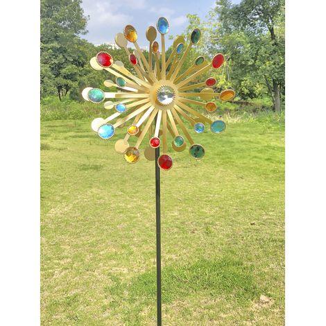 Moulin à vent en métal aux couleurs vives, phare décoratif, sculpture éolienne pour jardin. (1/5)