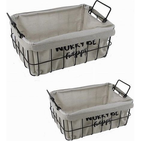 TRADE SHOP - Set 2pz Cestini In Metallo Con Rivestimento In Tessuto Portaoggetti Manici 10631 -
