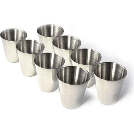 Coffret de 8 verres à shot en acier inoxydable, 60 ml, dans un étui en cuir zippé - FX