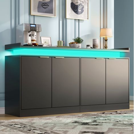 Aparador con LED, 4 puertas, 160 x 39 x 83 cm, MDF negro HAVRYA (1/5)