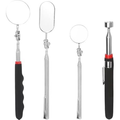 Lot de 4 miroirs d'inspection télescopiques avec tige magnétique télescopique rotative à 360 ° pour vérifier l'état du véhicule - (1/5)