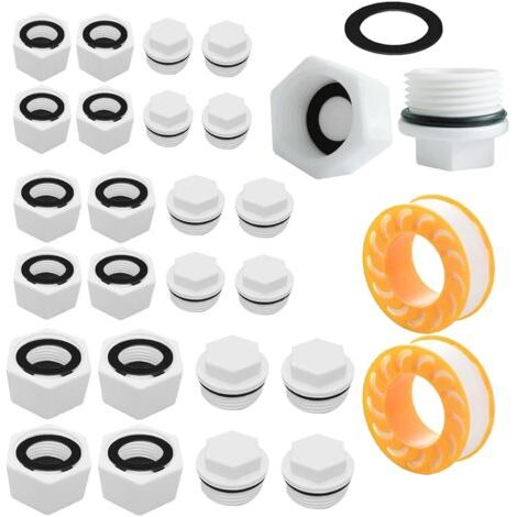 Lot de 24 bouchons de tuyau d'eau, bouchon fileté femelle 3/4", filetage extérieur/filetage intérieur, bouchon de tuyau 1/2 1", bouchon de radiateur chauffage, bouchon en plastique (1/5)